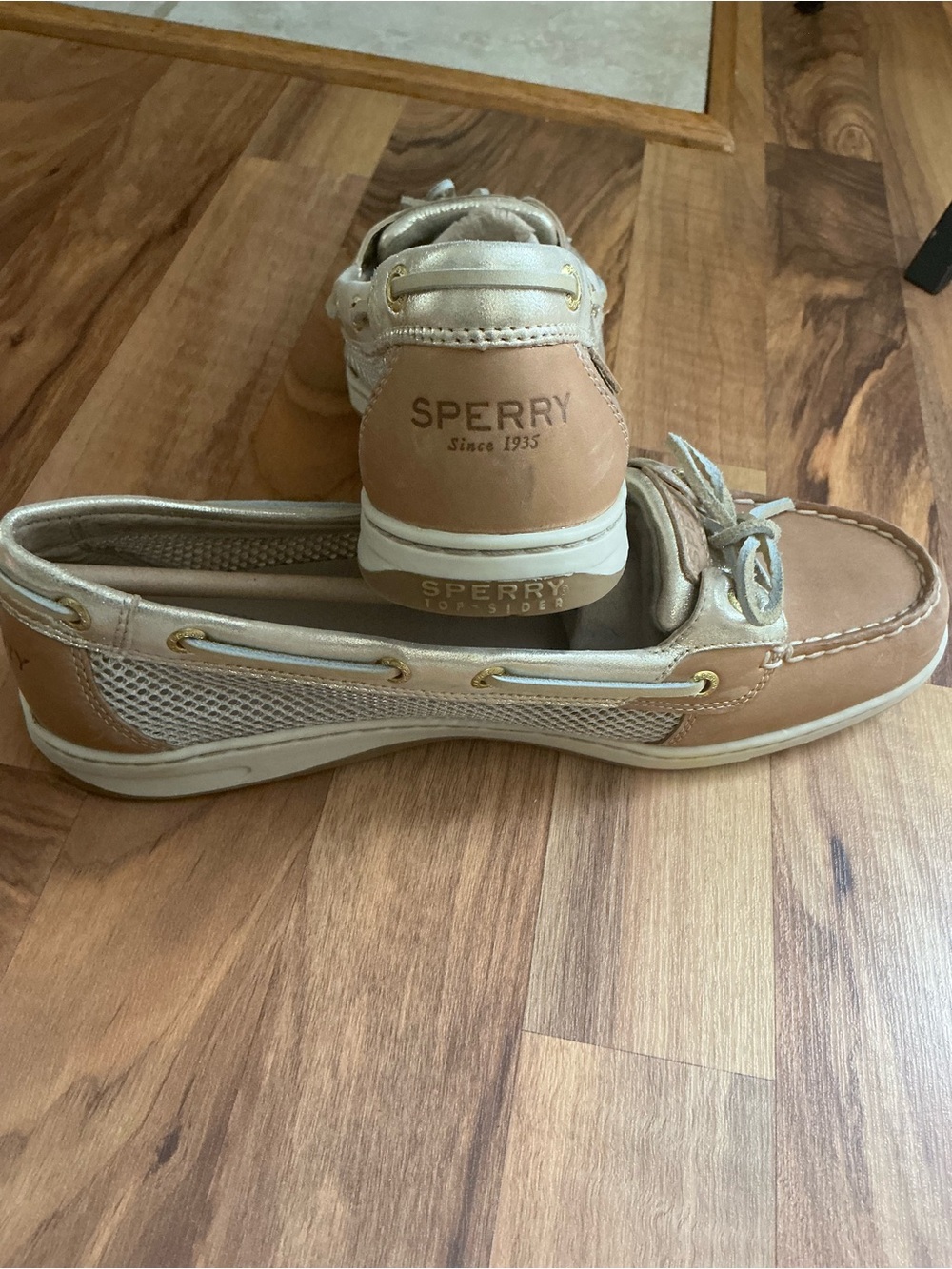 Sperry Women’s Light Brown and Cream Mesh Leather Boat Shoes